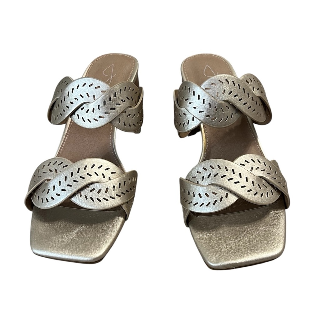 JOIE women’s society gold frost perforated straps bloc heel sandal size 8.5 EUC - Picture 3 of 9